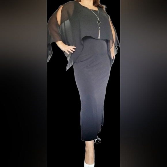 NWT Glamour Women's Evening Maxi Dress Chiffon Overlay Stretch Black Size 12 - Picture 13 of 13